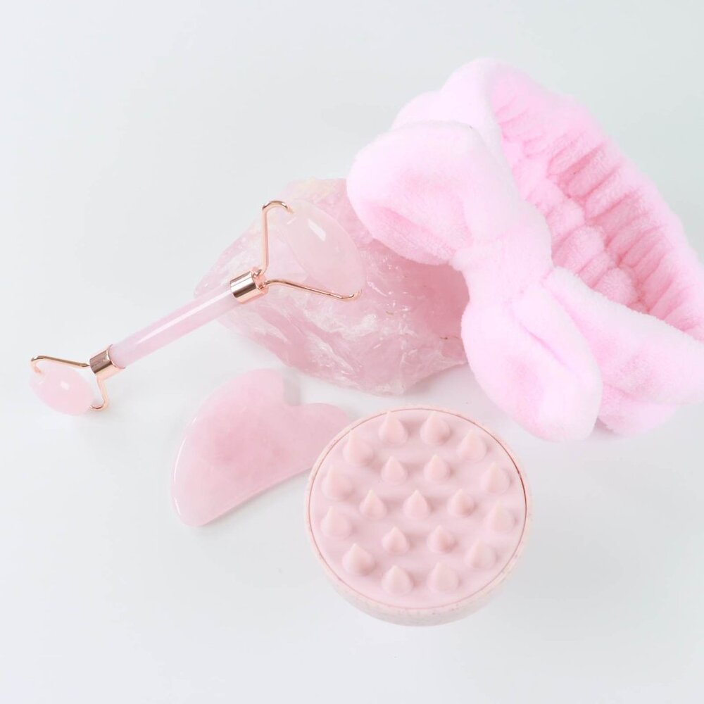 4-Pcs Jade Roller and Gua Sha Set, Jade Roller for Face, Head Band and B…